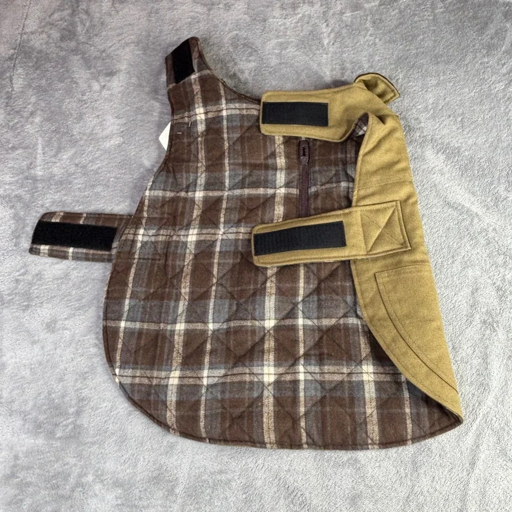 Timber Tails Dog Barn Coat Tan Brown Plaid Lined Canvas Jacket‎ BP26231 Large